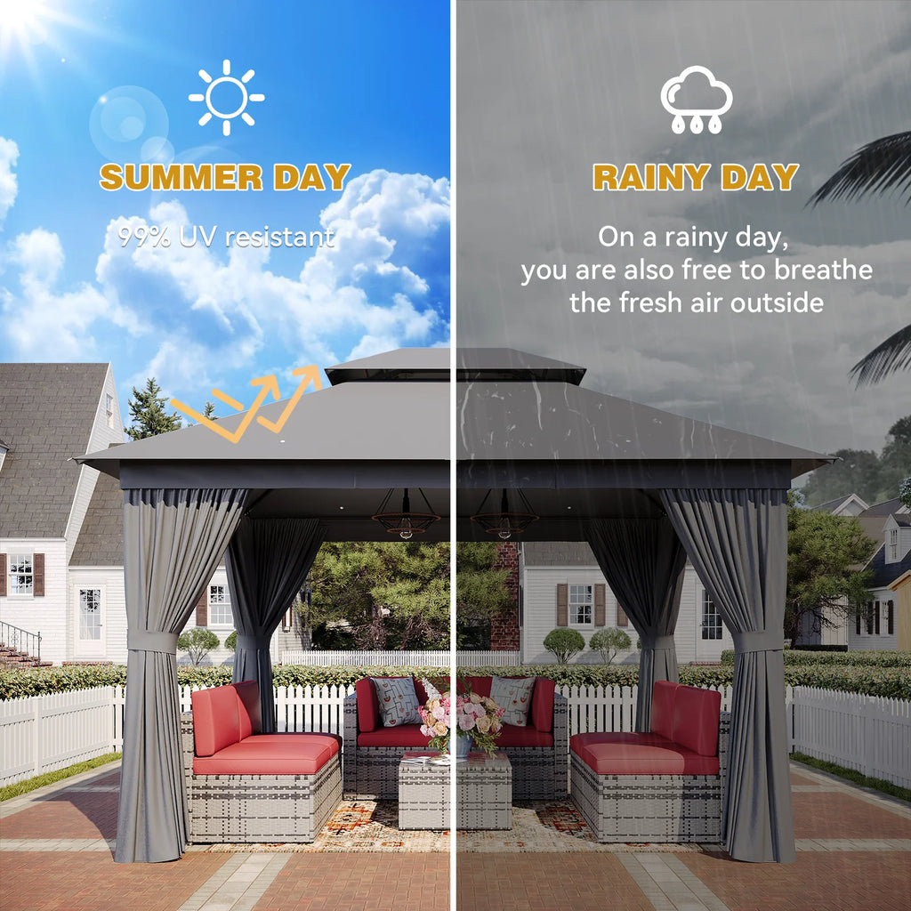 Sunmthink Outdoor Gazebo for Patio 10x12, Metal Frame Canopy with Double Roofs, Heavy Duty Party Tent and Shelter with Mosquito Netting and Privacy Screen for Backyard,Garden,Deck (Gray)