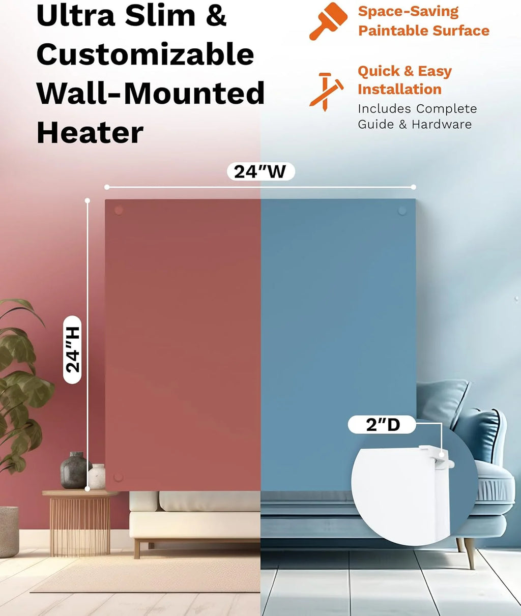 Amaze Heaters Dual Smart 400W Energy Efficient Space Heater w/Heat Guard & Wall Mount Kit - 24 x24 Paintable & Silent Indoor Electric Heater - For Up to 160 sq ft Rooms Such as Bedroom & Bathroom