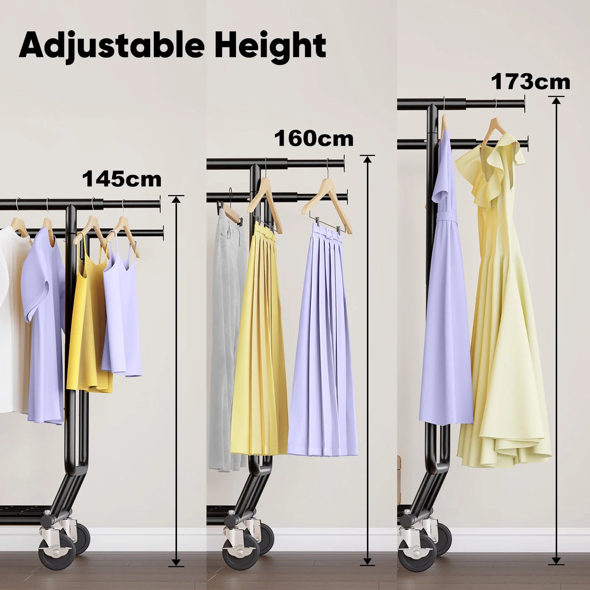 HOKEEPER 700 lbs Commercial Grade Heavy Duty Garment Rack with Shelves Collapsible Clothing Racks on Wheels Rolling Clothes Rack for Hanging Clothes Portable Adjustable, Chrome Finish