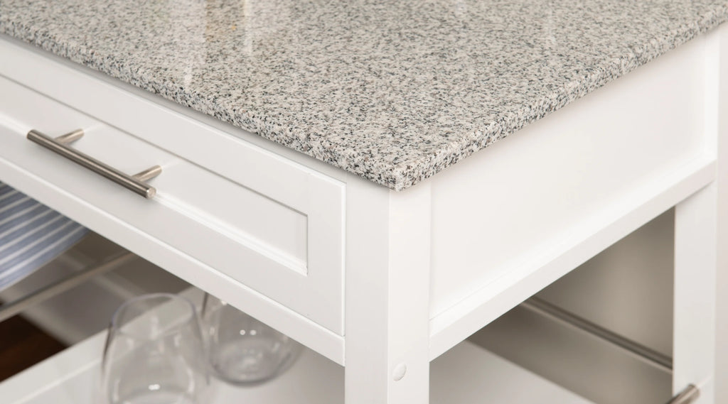Linon Monett 2-Tier Mobile Serving Cart with Gray Granite Top, 27.75" Length, White