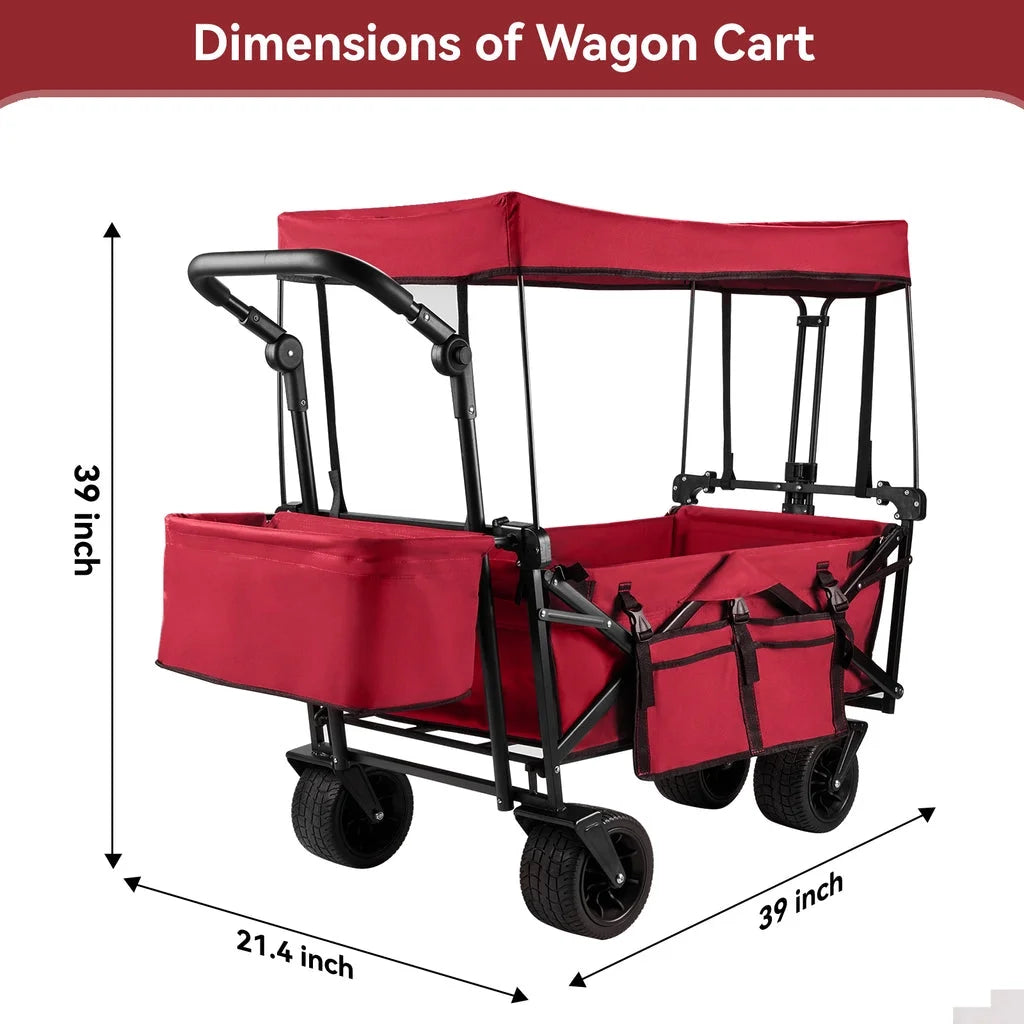 VECUKTY Collapsible Garden Wagon Cart with Removable Canopy Black