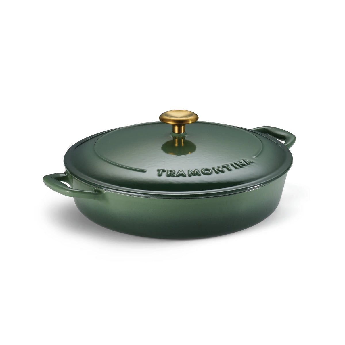 Tramontina Bestow 4-Quart Enameled Cast Iron Braiser with Lid, Cactus with Gold Stainless Steel Knob, Oven-Safe