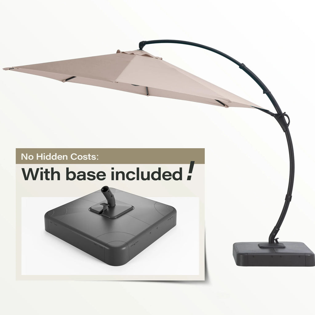 LAUSAINT HOME 11FT Patio Umbrella with Base, Outdoor Deluxe Curvy Cantilever Umbrella for Patio Pool Deck, Champagne