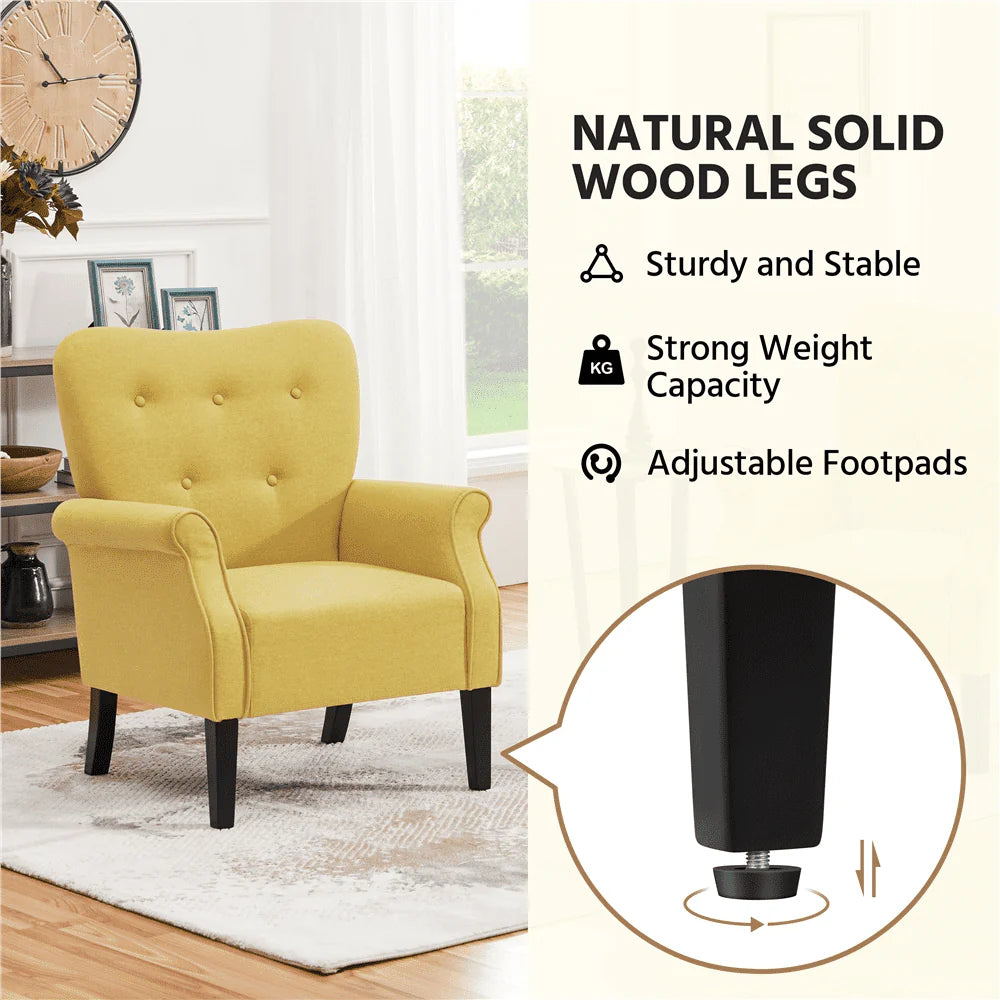 SMILE MART Mid-century Upholstered Fabric Accent Armchair for Living Room with Wooden Leg, Yellow