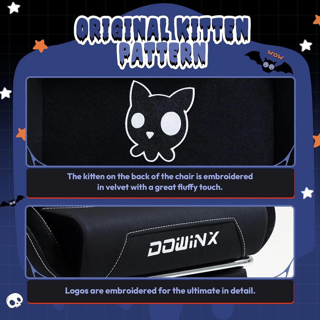 Dowinx Gaming Chair Cute with Cat Ears and Massage Lumbar Support, Ergonomic Computer Chair for Girl with Footrest and Headrest, Comfortable Reclining Game Chair 290lbs for Adult, Teen, Blue Green