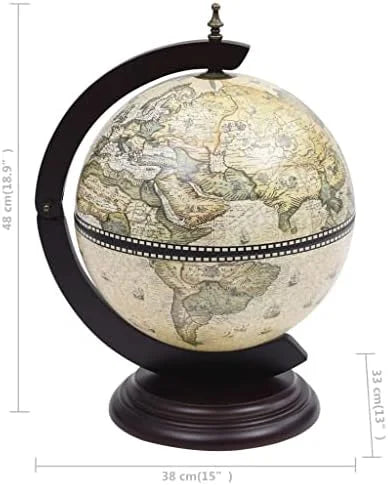 Green & Brown Tabletop Globe Wine Stand - Eucalyptus Wood with Antique Replica Frescoes and 16th  Nautical Maps - Assembly Required
