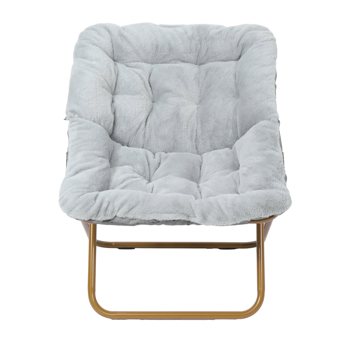 Emma + Oliver Oversized Faux Fur Folding Saucer Chair for Dorm, Bedroom, Black Faux Fur/Black Frame