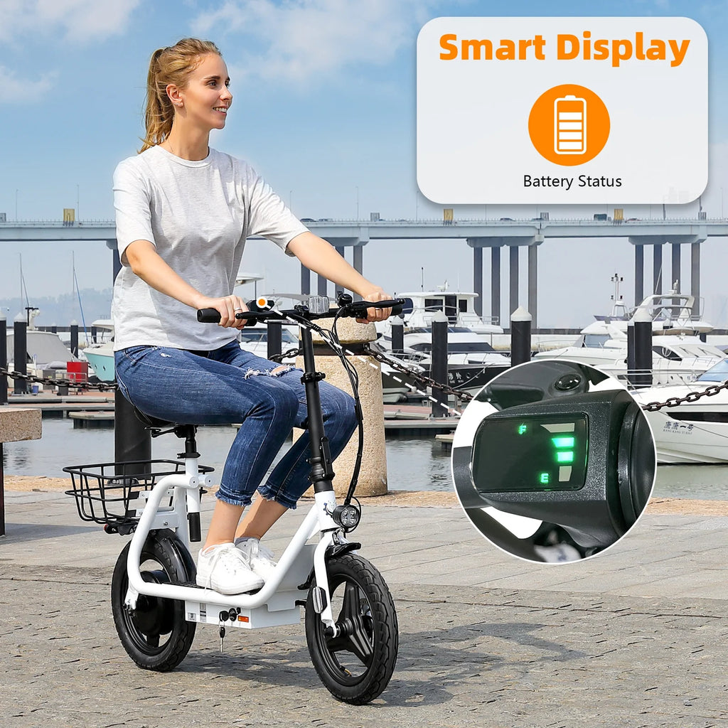 SANOPY 350W Electric Scooter with Seat for Adults, 15 Miles Range 20 Mph, 36V 5.2Ah Battery Moped, 14" Big Tire Commuter Electric Bike with Shock Absorbing, Black