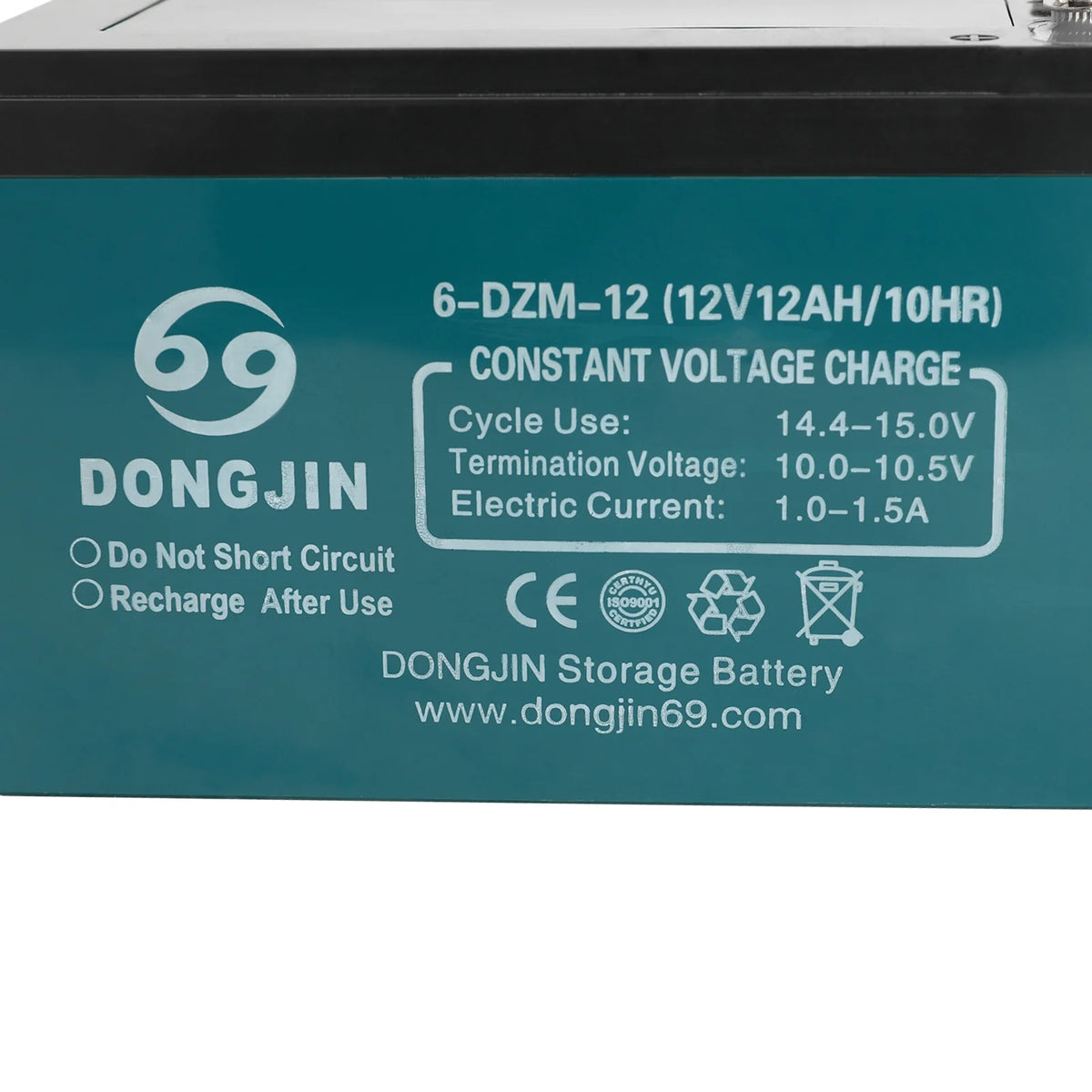 5 Pack 6-DZM-12 12V 12Ah Sealed Lead Acid Rechargeable Battery + 60V Battery ch + Charging Port for Electric Bikes, Scooters, Go Karts, ATVs, Dirt Bikes - Maintenance-Free, Ready to Use