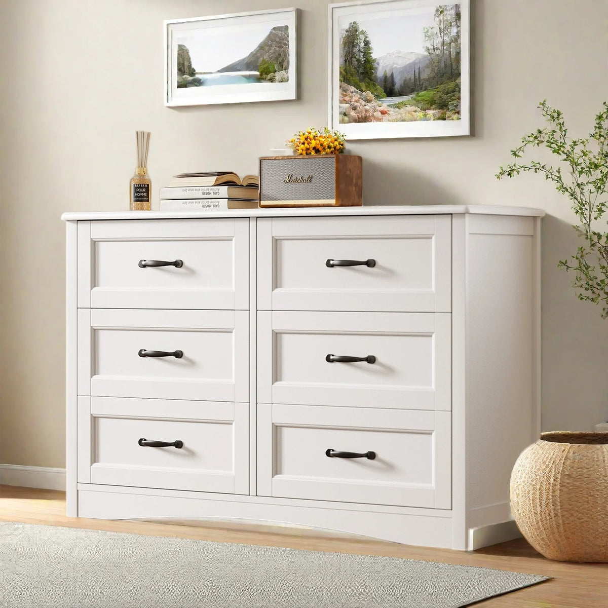 Dresser for Bedroom, Lofka 6-Drawer Wood Dresser with Anti-Tip Safety for Closet| Living Room