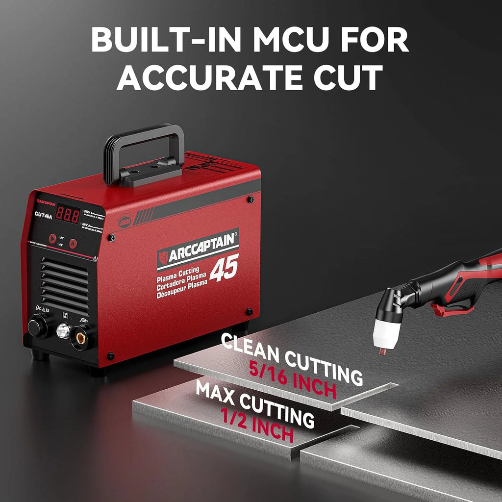 ARCCAPTAIN Plasma Cutter, 45Amp Cutter Machine, 110V/220V Dual Voltage Digital Display IGBT Inverter Plasma Cutting Machine with 2T/4T Function