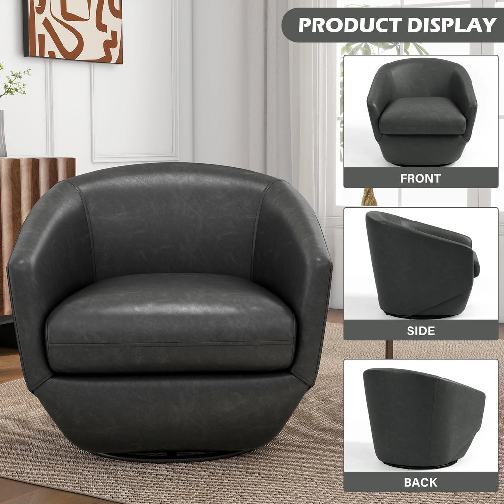 DREAMSIDEA Faux Leather Swivel Accent Chair Sets of 2 360 Swivel Barrel Chair,Swivel Club Sofa for Living Room, Bedroom, Office,Brown