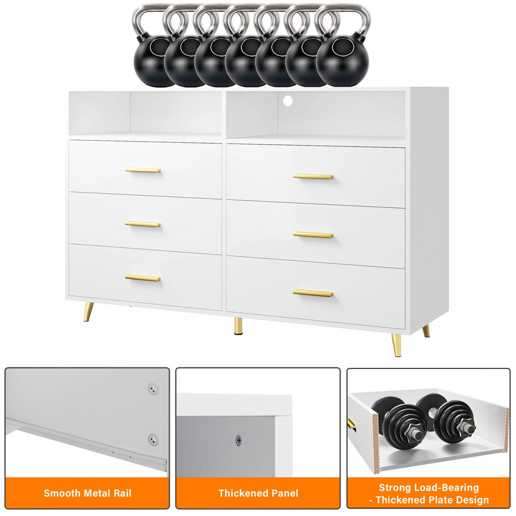 EnHomee Dresser with LED Lights Drawer Dresser with 6 Deep Drawers Wood Dresser for Bedroom TV Stand Dressers & Chests of Drawers Wide Led Dressers,Black