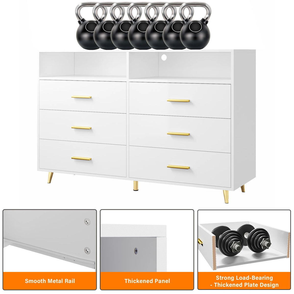EnHomee Dresser with LED Lights Drawer Dresser with 6 Deep Drawers Wood Dresser for Bedroom TV Stand Dressers & Chests of Drawers Wide Led Dressers,Black