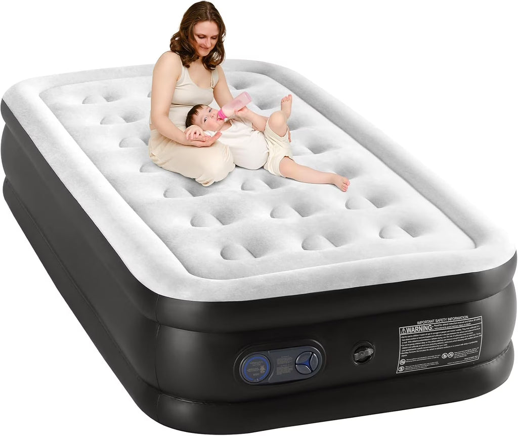 Blow Up Airbed with Built-in High Capacity Pump, Double Height, Non-Slip Bottom Design, Weight Capacity 660 lbs Air Bed for Home or Camping