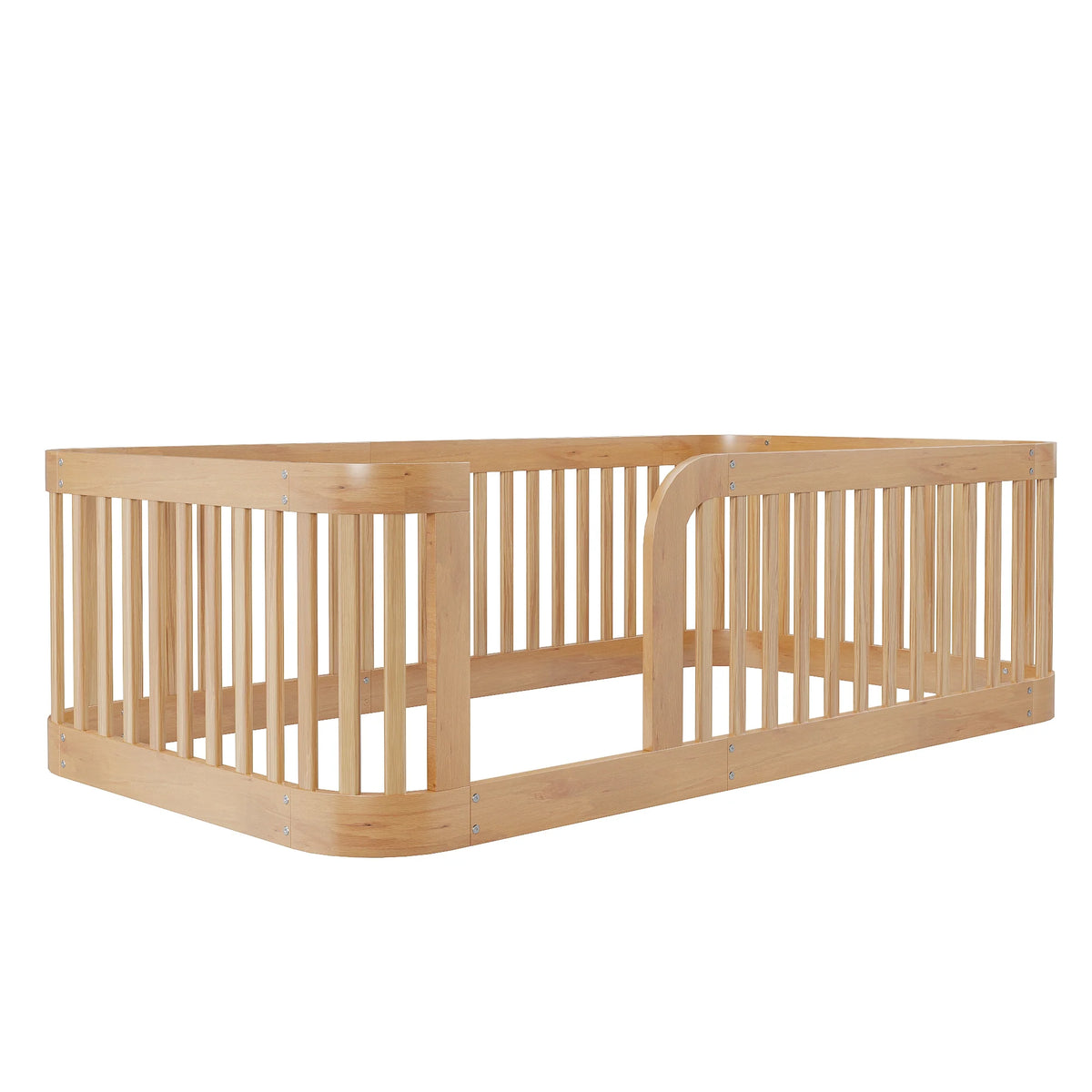Euroco Twin Size Floor Bed with Fence for Kids Teens and Toddlers, White