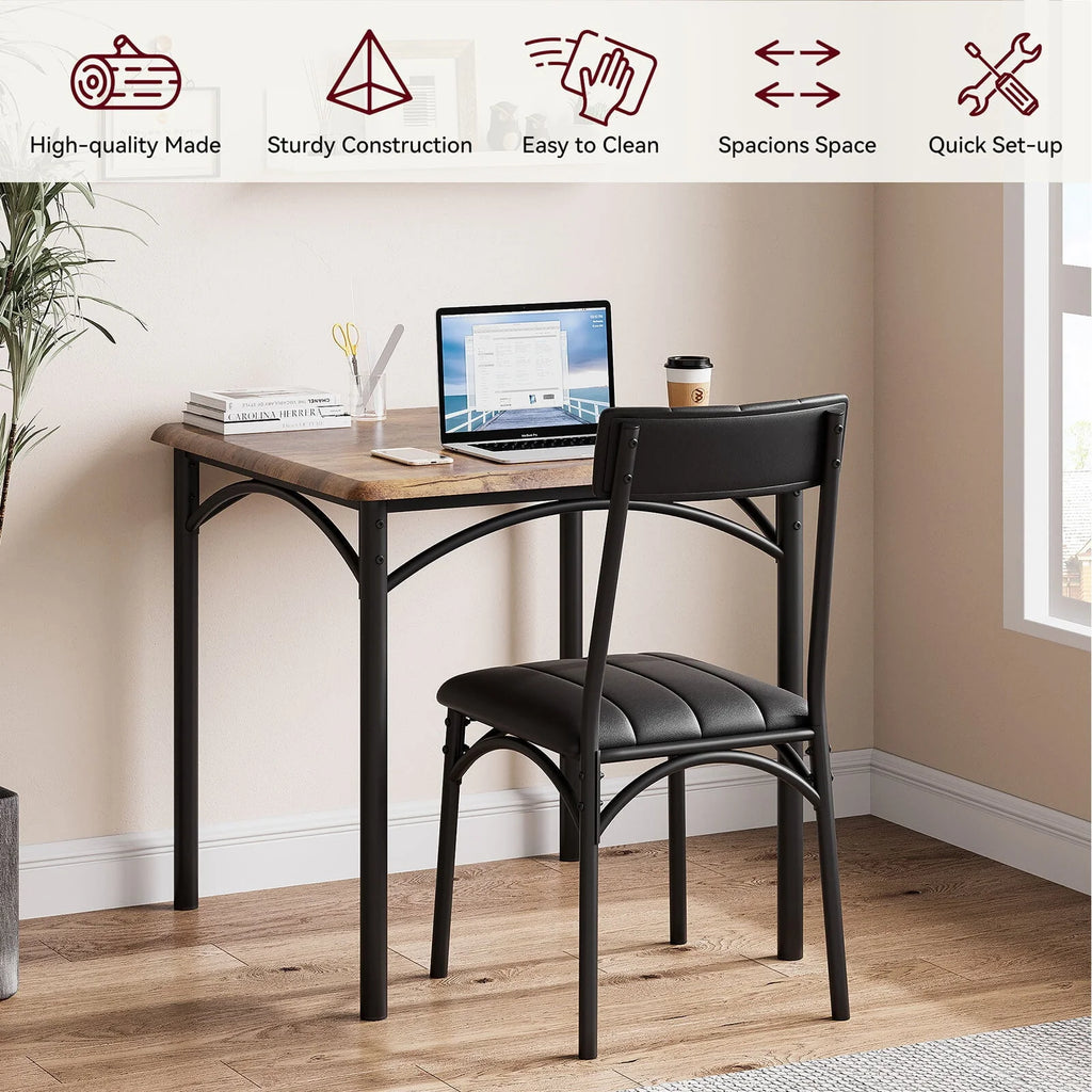 HOSSLLY 3-Piece Dining Table Sets with 2 Upholstered Chairs for Home Kitchen Small Space, Rustic Brown