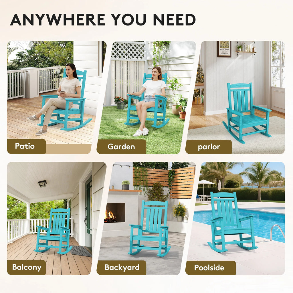 KINGYES Outdoor Rocking Chair Set of 2, HDPE Patio Rocking Chair, Heavy Duty Front Porch Rocker, Navy