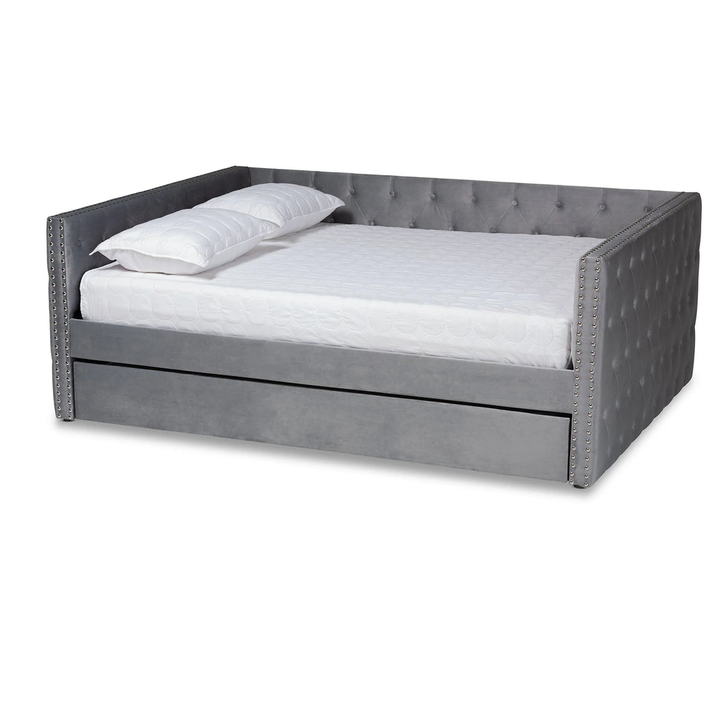 Baxton Studio Larkin Contemporary Upholstered with Trundle Daybed, Full, Grey