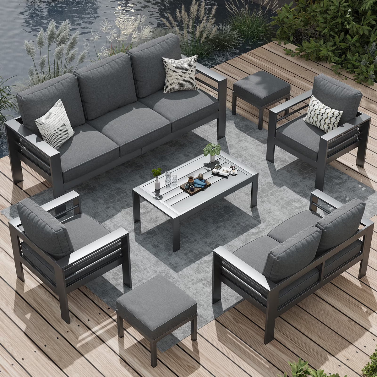 AECOJOY Aluminum Outdoor Furniture Set, 7 Pieces Metal Patio Furniture on sale Outdoor Couch Patio Conversation Set - Light Grey