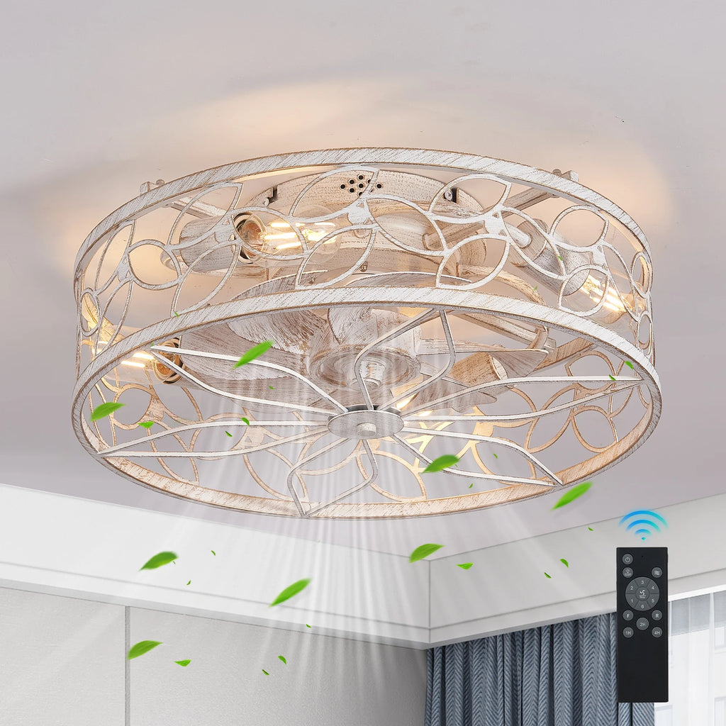 QHTX 18-Inch White Vintage Caged Ceiling Fan with Remote Control
