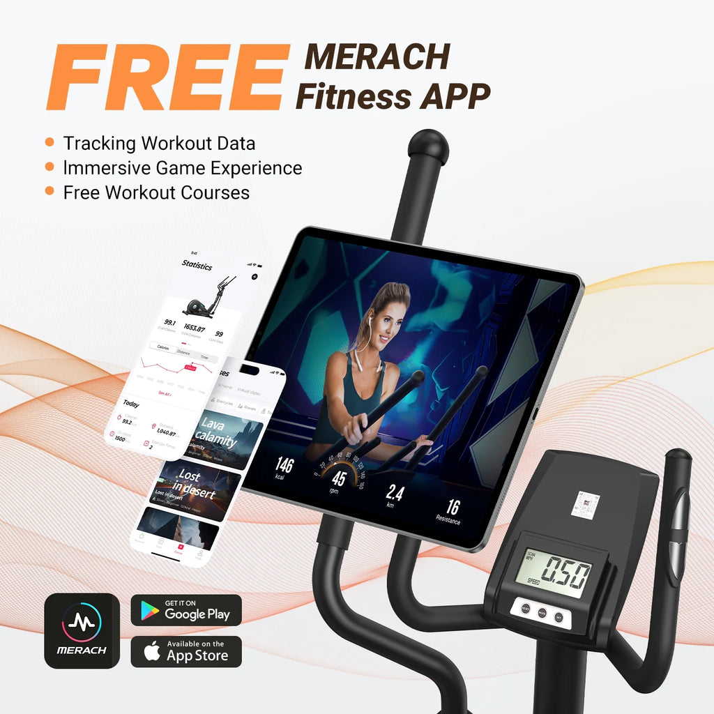 MERACH Smart Elliptical Machines, 16 Resistance Levels Compact Elliptical Exercise Machine for Home with Hyper-Quiet Magnetic Driving System, Elliptical Trainer with 15.5IN Stride