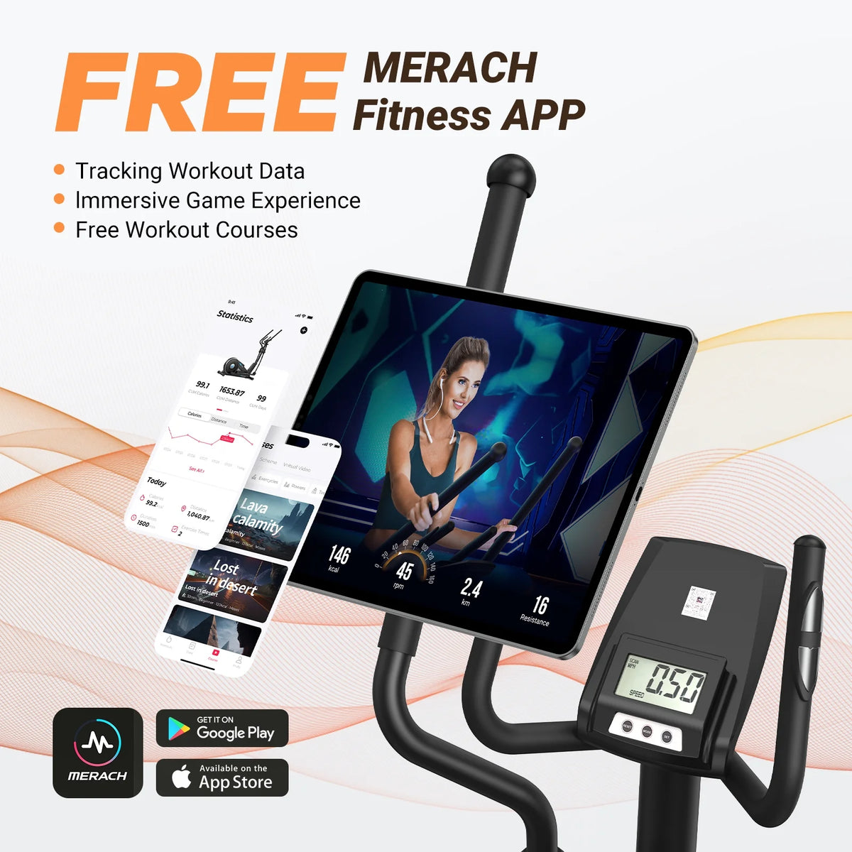 MERACH Smart Elliptical Machines, 16 Resistance Levels Compact Elliptical Exercise Machine for Home with Hyper-Quiet Magnetic Driving System, Elliptical Trainer with 15.5IN Stride