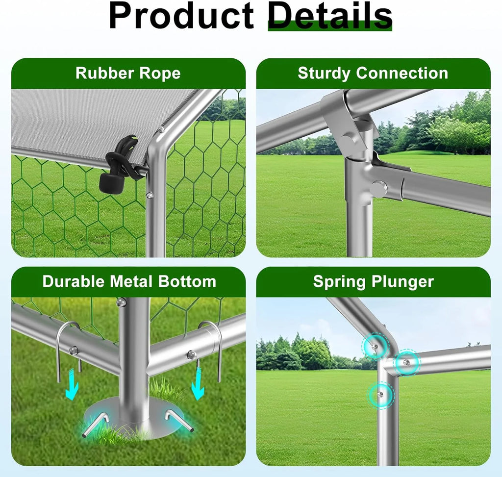 Large Metal Chicken Coop Walk-in Poultry Cage with Waterproof and UV-Resistant Cover Outdoor Chicken Run Hen Rabbit Duck House for Backyard Farm Use Spire Roof(10 W x 4.9 L x 6.4 H)