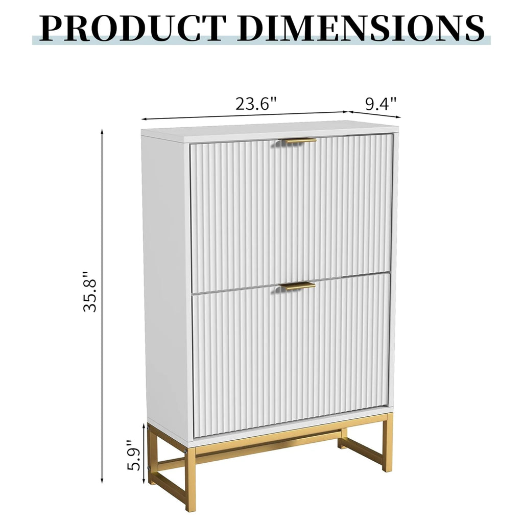 Oubayajia Modern Shoe Storage Cabinet, Wood Shoe Rack Organizer with 2 Flip Drawers, Freestanding Narrow Shoe Cabinet for Entryway Hallway, Natural