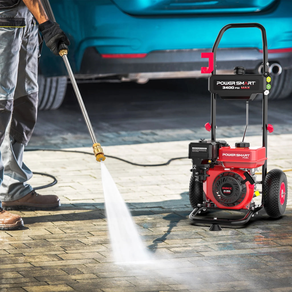 PowerSmart 3400PSI Gas Pressure Washer, 212cc Engine 2.5GPM 5 Quick-Adjustable Nozzles for Gardens