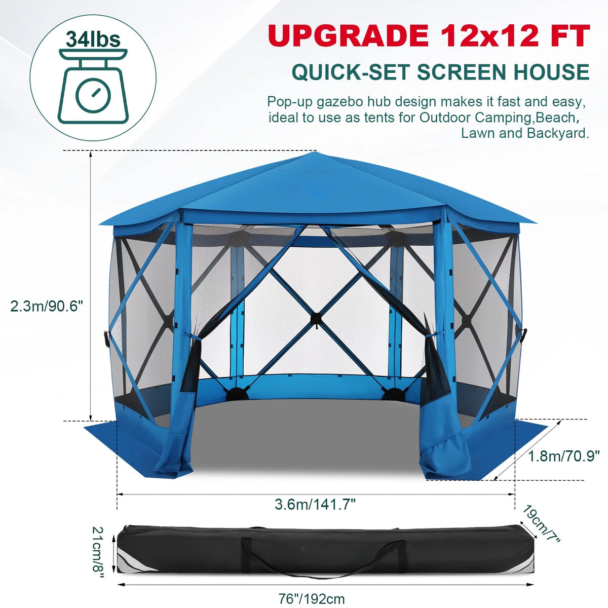 COBIZI 12x12 Pop Up Canopy Gazebo, Outdoor Canopy Tent Screen House with 5 sidewalls and Netting for Camping, Waterproof, UV Resistant, Ez Set-up Party Tent with Carrying Bag and Ground Stakes,Brown