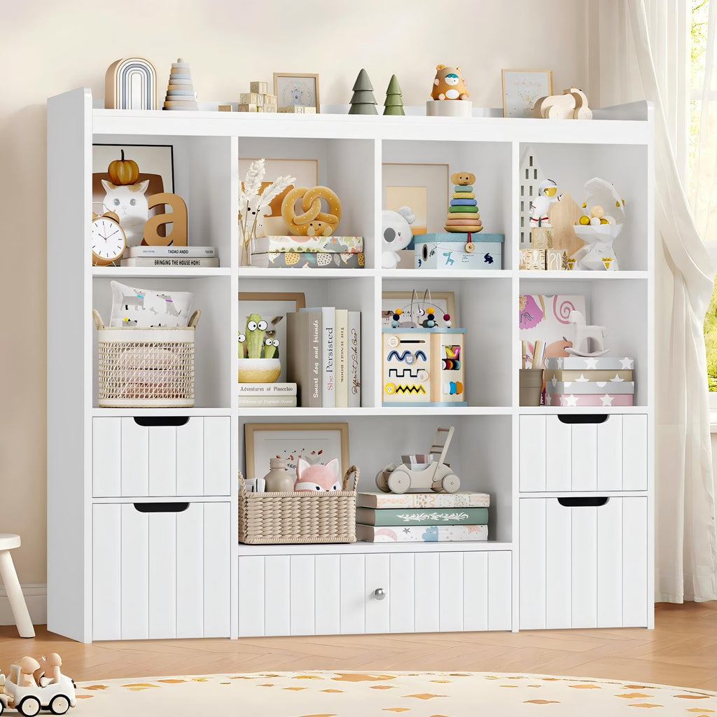 Homfa Kids Toy Storage Organizer with Cubby, Kids Toy Storage Chest with Removable Drawers, Kids Bookcase for Playroom Bedroom Living Room, Gray