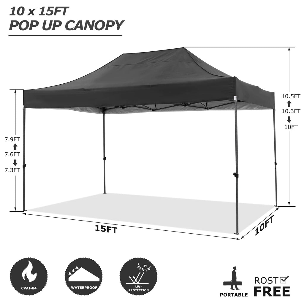 COBIZI 10x15ft Pop up Canopy, Heavy Duty Party Canopy Waterproof Commercial for Outdoor,Black