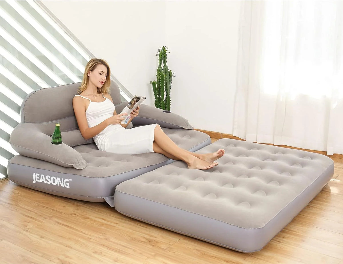 Inflatable Chair Air Couch with Air Pump, Camping Air Mattress Blow Up Inflatable Sofa Bed with Backrest, Multi-Mode Use, Easy to Storage