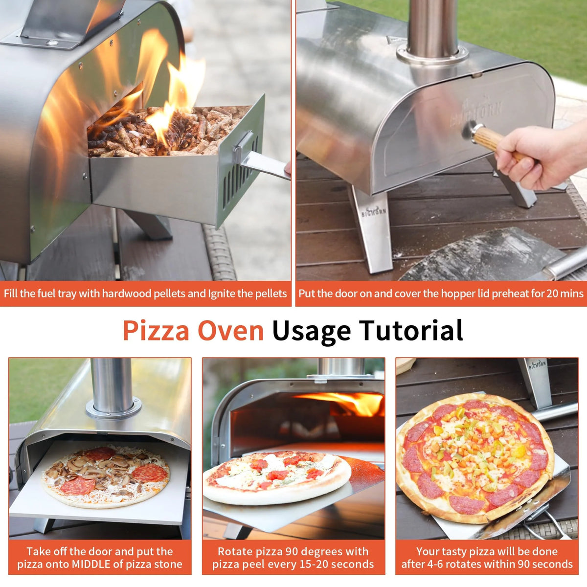 Big Horn Outdoors Wood Pellet, Wood Fired, Stainless Steel Pizza Oven (Silver)