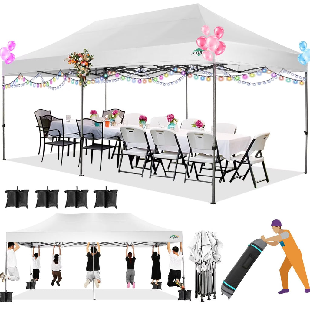 COBIZI 10x15ft Pop up Canopy, Heavy Duty Party Canopy Waterproof Commercial for Outdoor,Black