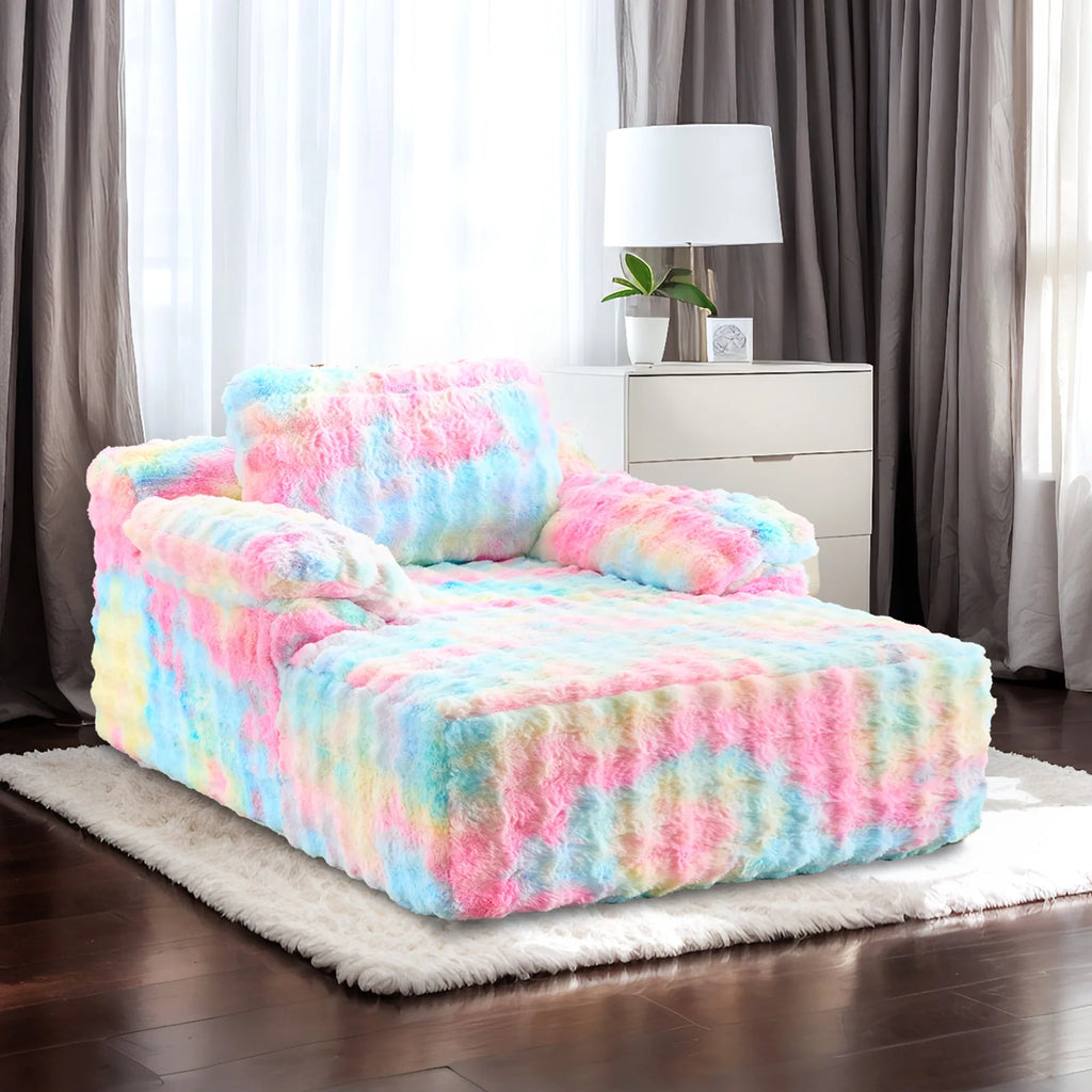 Ktaxon 68" Lounge Chair, Bubble Fleece Fabric Sofa Bed, Boneless Sleeper Chaise with Removable Backrest & Pillow-Top Armrests for Living Room White