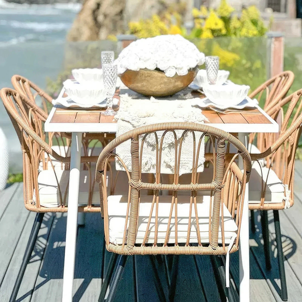 Dextrus 5 pieces Outdoor Dining Set, Patio Dining Sets with 4 Rattan Wicker Dining Chair and Round Table With Umbrella Hole, Sectional Conversation Set for Backyard, Balcony, Garden, Lawn