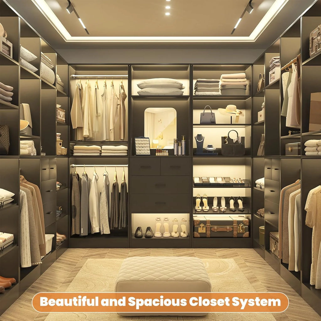 Homieasy 25 Closet System, Freestanding Closet Organizer Wardrobe with Hanging Rods and Shelves, Adjustable Clothes Garment Rack, Sturdy Walk in Closet Tower, White