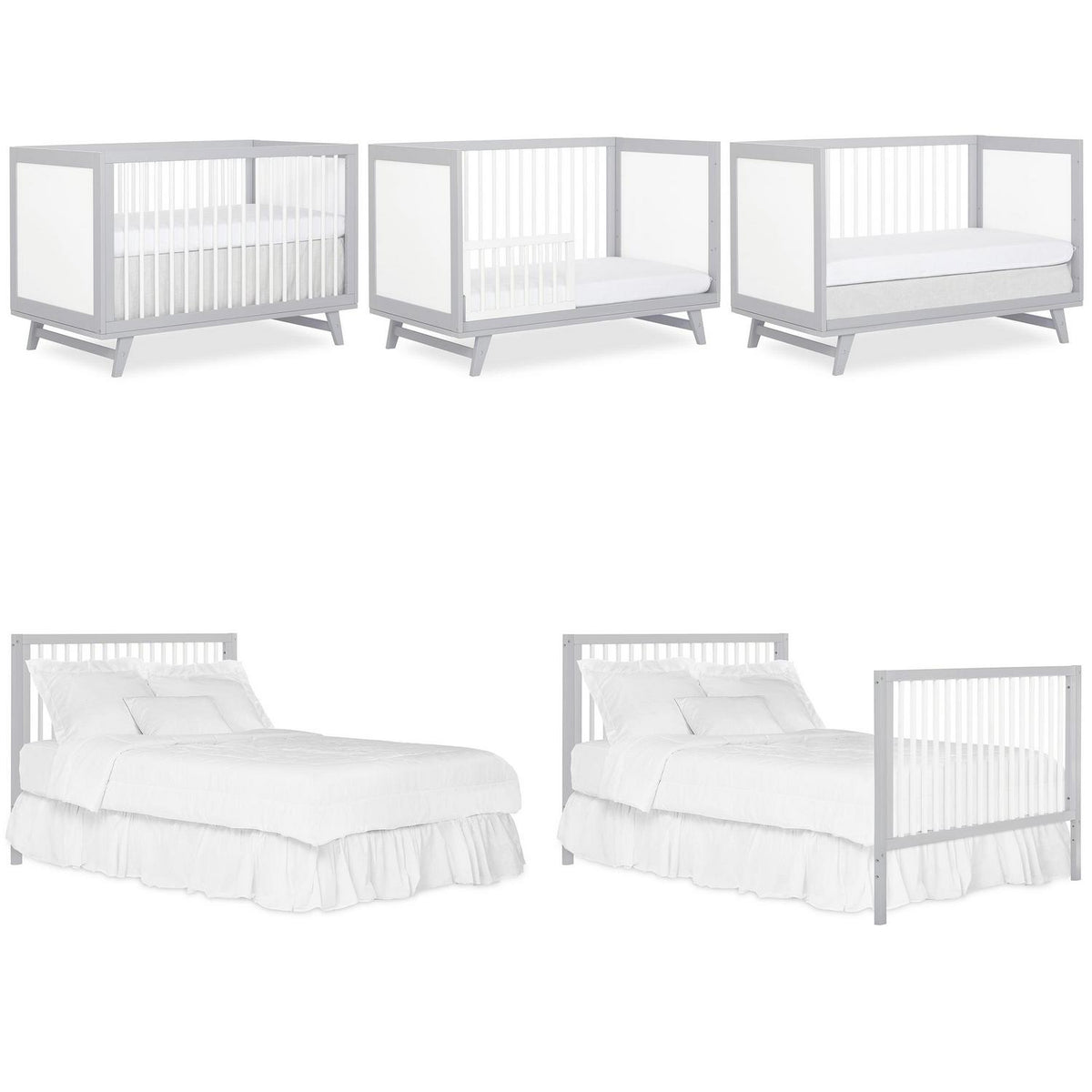 Dream On Me Carter 5-in-1 Full Size Convertible Crib. Grey and White
