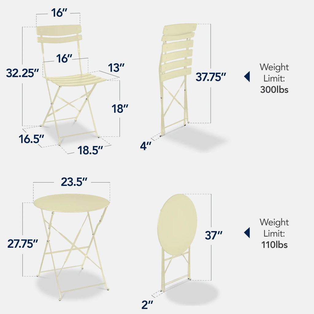Best Choice Products 3-Piece Small Bistro Set, Folding Patio Furniture Set of 2 Chairs and Table - Black