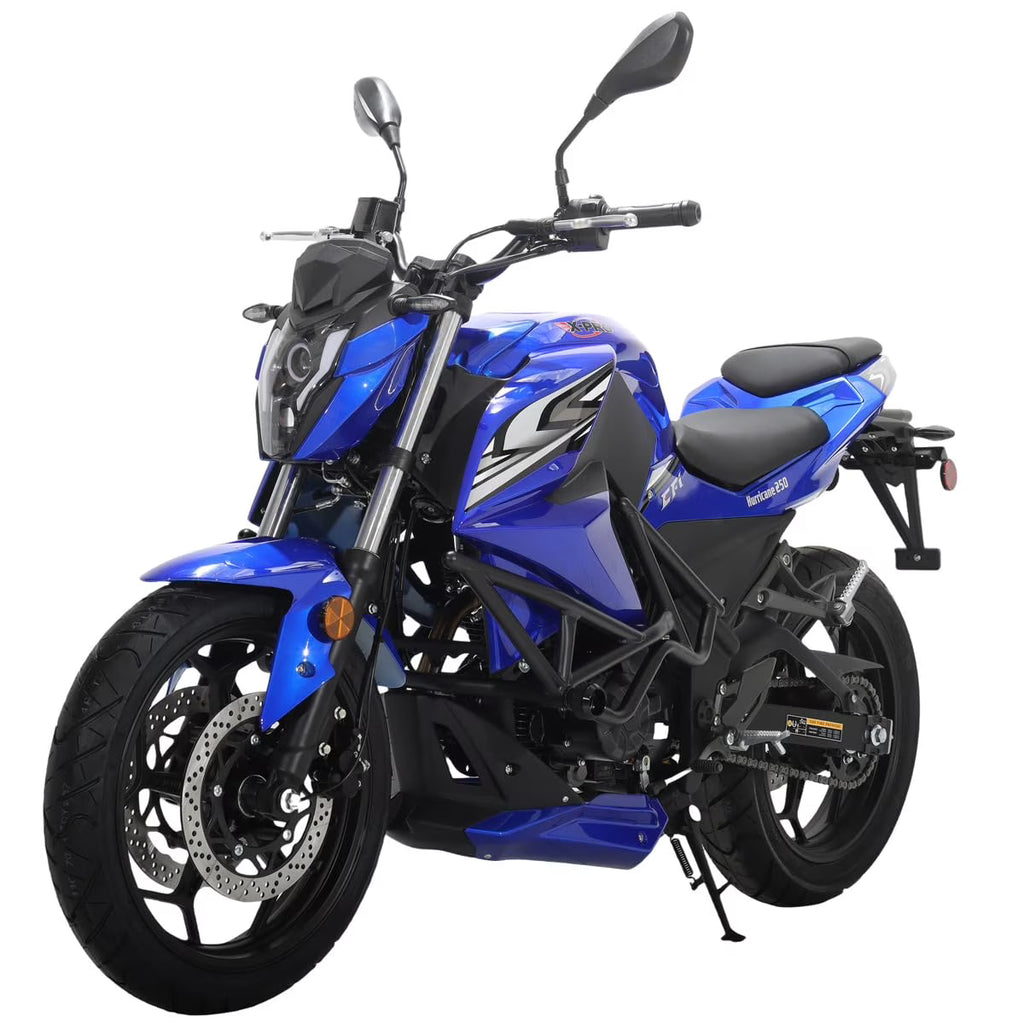 X-Pro Hurricane 250 Electronic Fuel Injection Gas Motorcycle with 6-Speed Manual Transmission, Electric Start! 17" Wheels! Assembled In Crate!