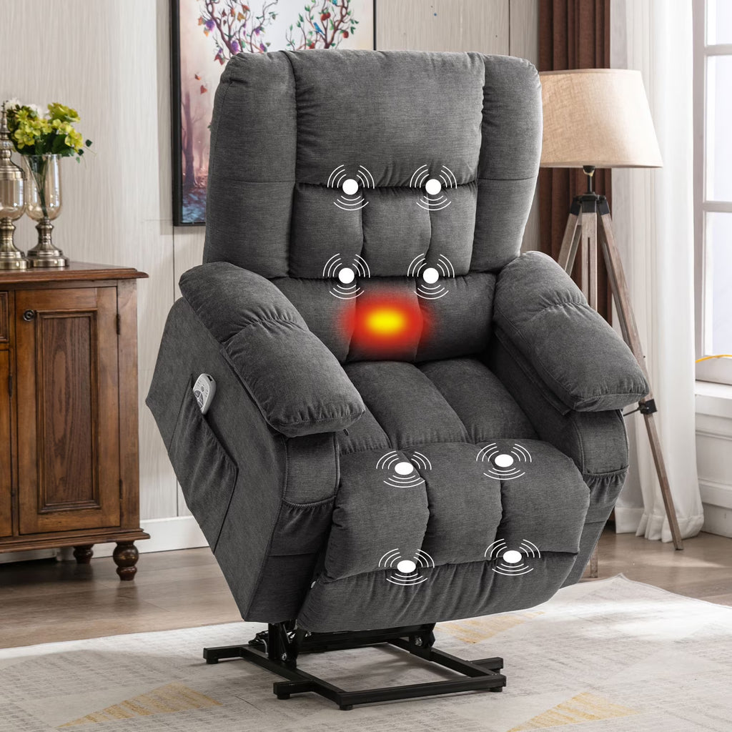 JONPONY Power Lift Recliner Chair Recliners for Elderly with Heat and Massage Recliner Chair for Living Room with Infinite Position and Side Pocket,USB Charge Port,Brown