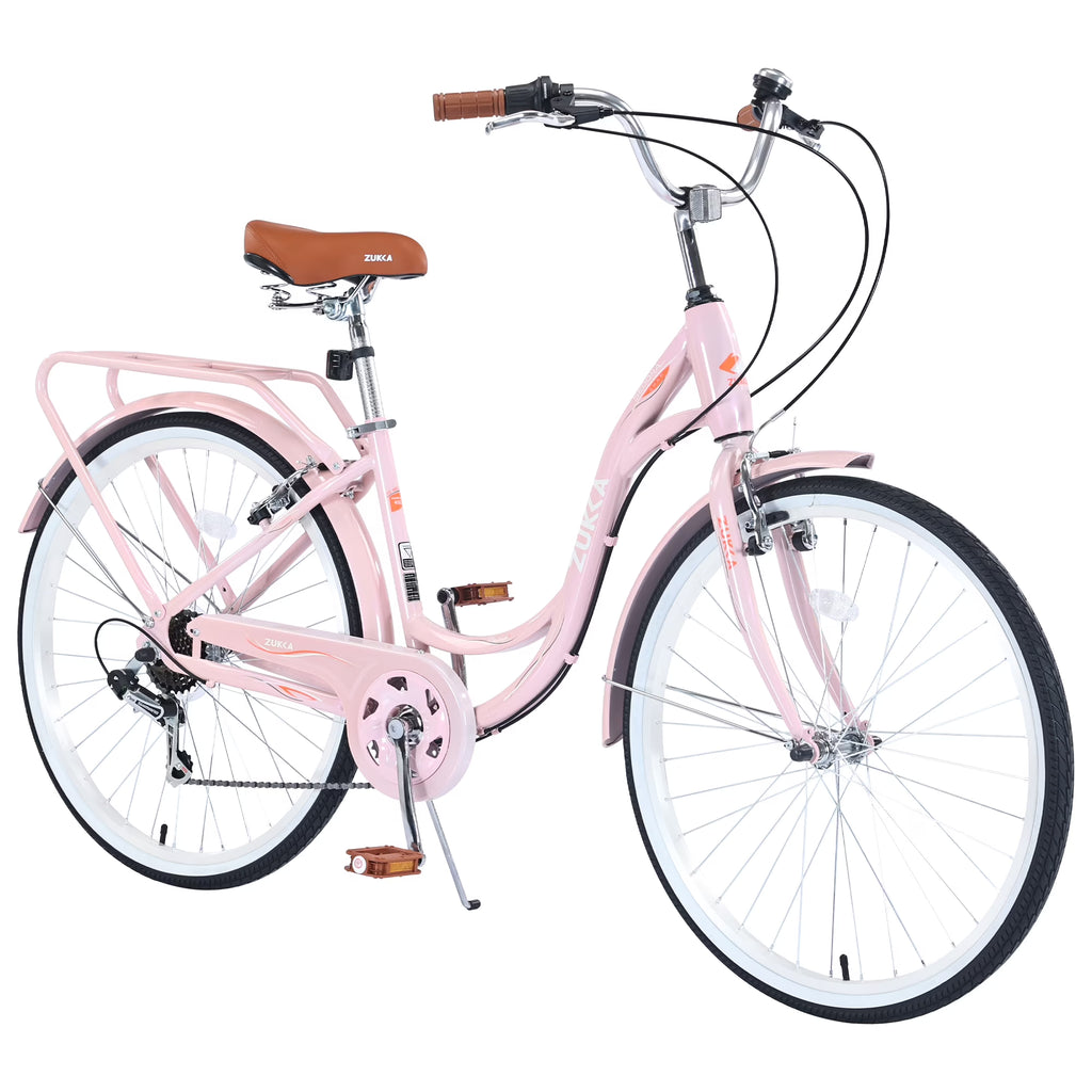 Aukfa 26" Cruiser Bike, 7 Speed Bicycle Hybrid Bikes for Women Girls Ladies, Arctic