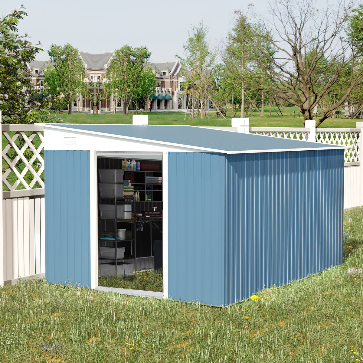 Outsunny Metal Outdoor Storage Shed with Lockable Doors, 3.3' x 3.4', Brown