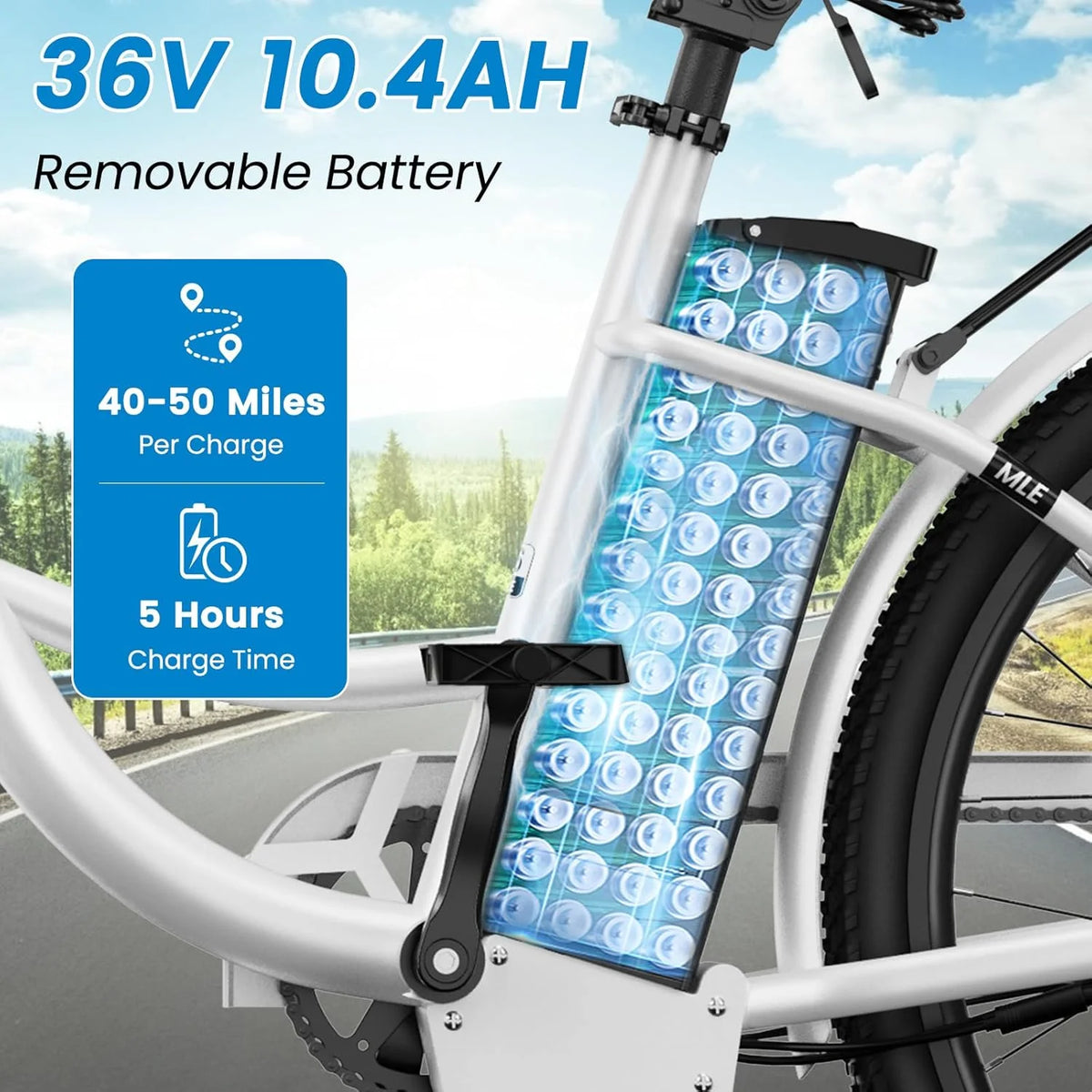 MOONCOOL Electric Bicycle for Adults 350W , 7-Speed Ebike with 36V 10.4Ah Removable Battery 40 Miles Range , 20 mph Electric Commuter Bike for Women Men, Certified to UL 2849 by SGS
