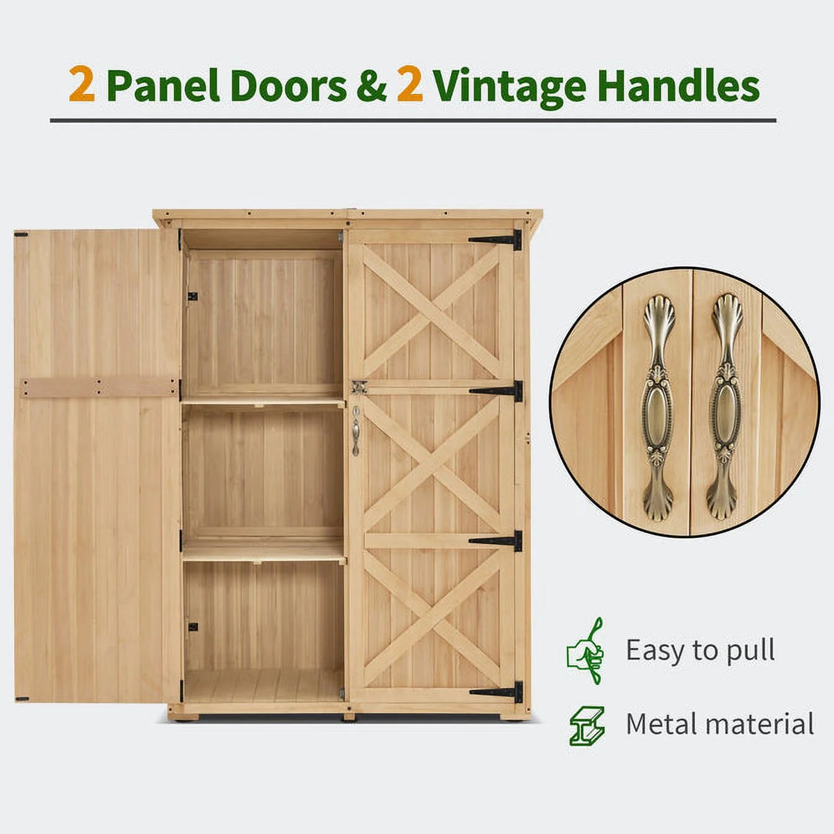 MCombo Wood Sheds & Outdoor Storage , Garden Tool Shed with Lock, Wooden Outdoor Storage Cabinet with Double Doors for Patio 1628
