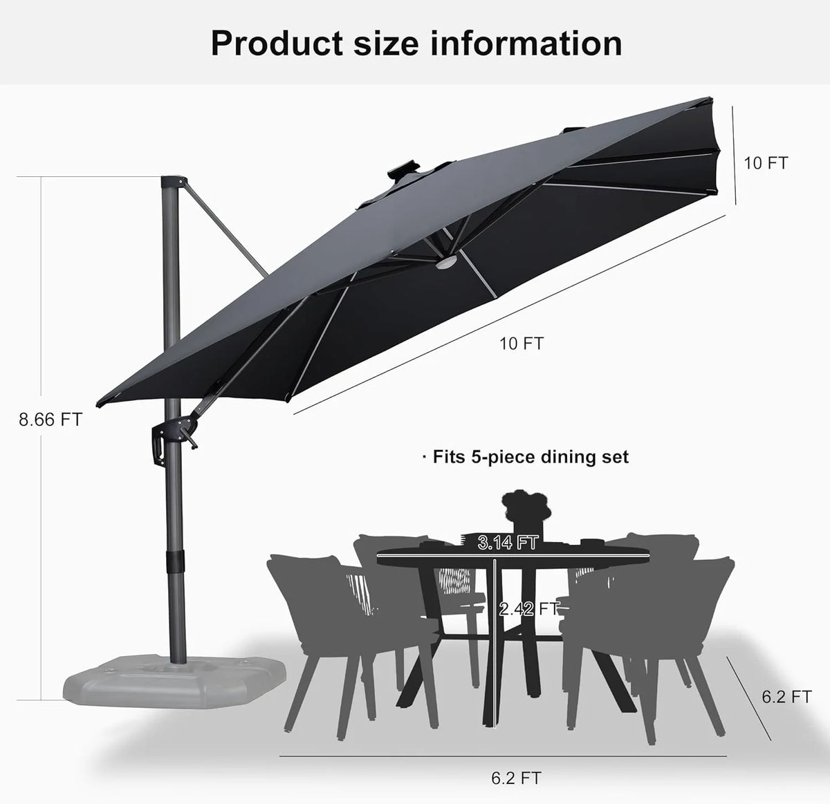 PURPLE LEAF 8x8 Ft Cantilever Umbrella Square Outdoor Patio Umbrella Large Offset Hanging Umbrella Aluminum Umbrella with 360°Rotation Adjustable Garden Pool Umbrella,Beige