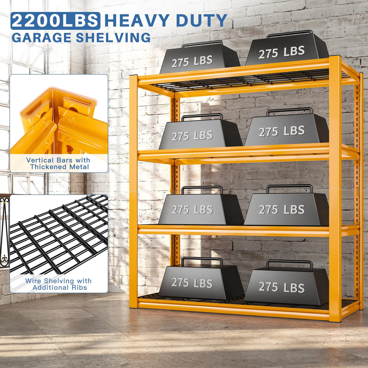 REIBII 2200LBS Garage Shelving Units Heavy Duty  Adjustable Metal Shelving 4 Tier Storage Shelves,39.4" W x 19.7" D x 59.9H