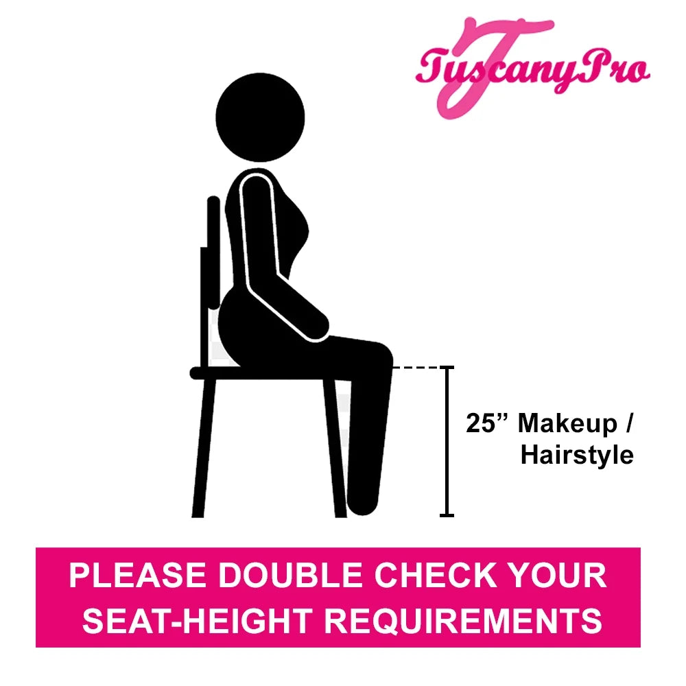 TuscanyPro Portable Makeup Artist Chair with Storage Cart & Umbrella Light Set - Perfect for Makeup, Salons, Movie Sets - Italian Design - 29 Inch Seat Height